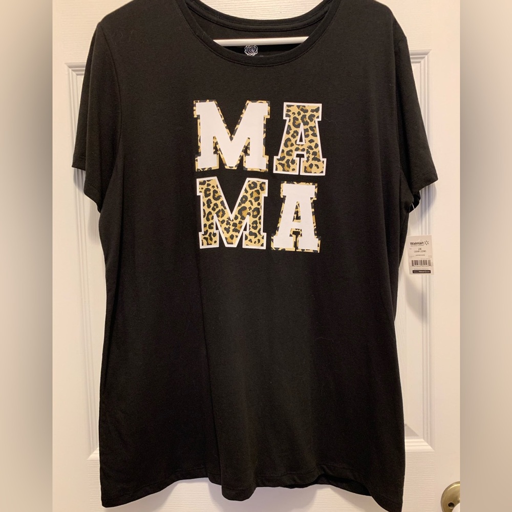 Positivi Vibes Women’s Plus Size 2XL MAMA Cheetah Black Tee NWT
